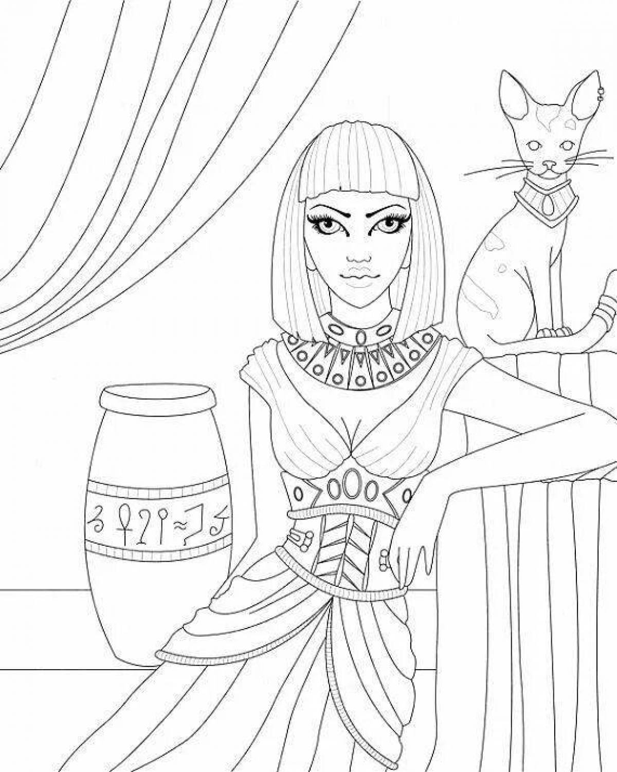 Glittering Egyptian cat coloring page