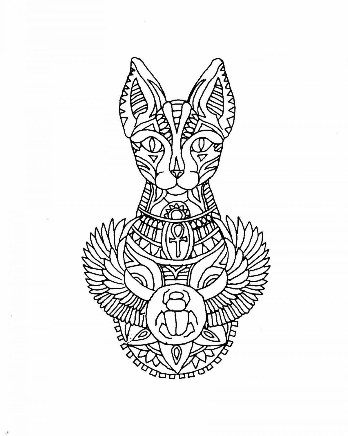 Amazing Egyptian cat coloring page