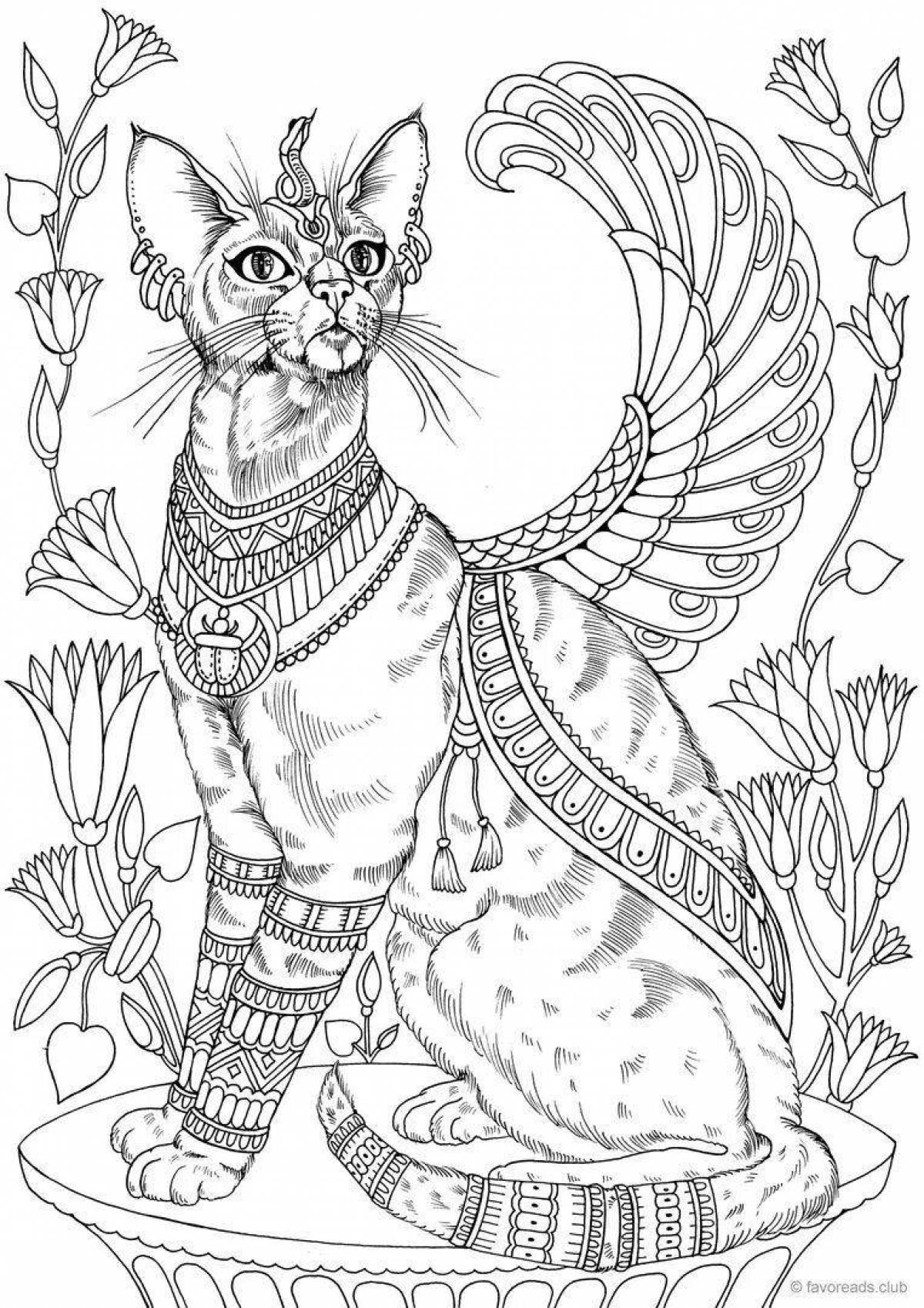 Уникальная страница раскраски египетской кошки