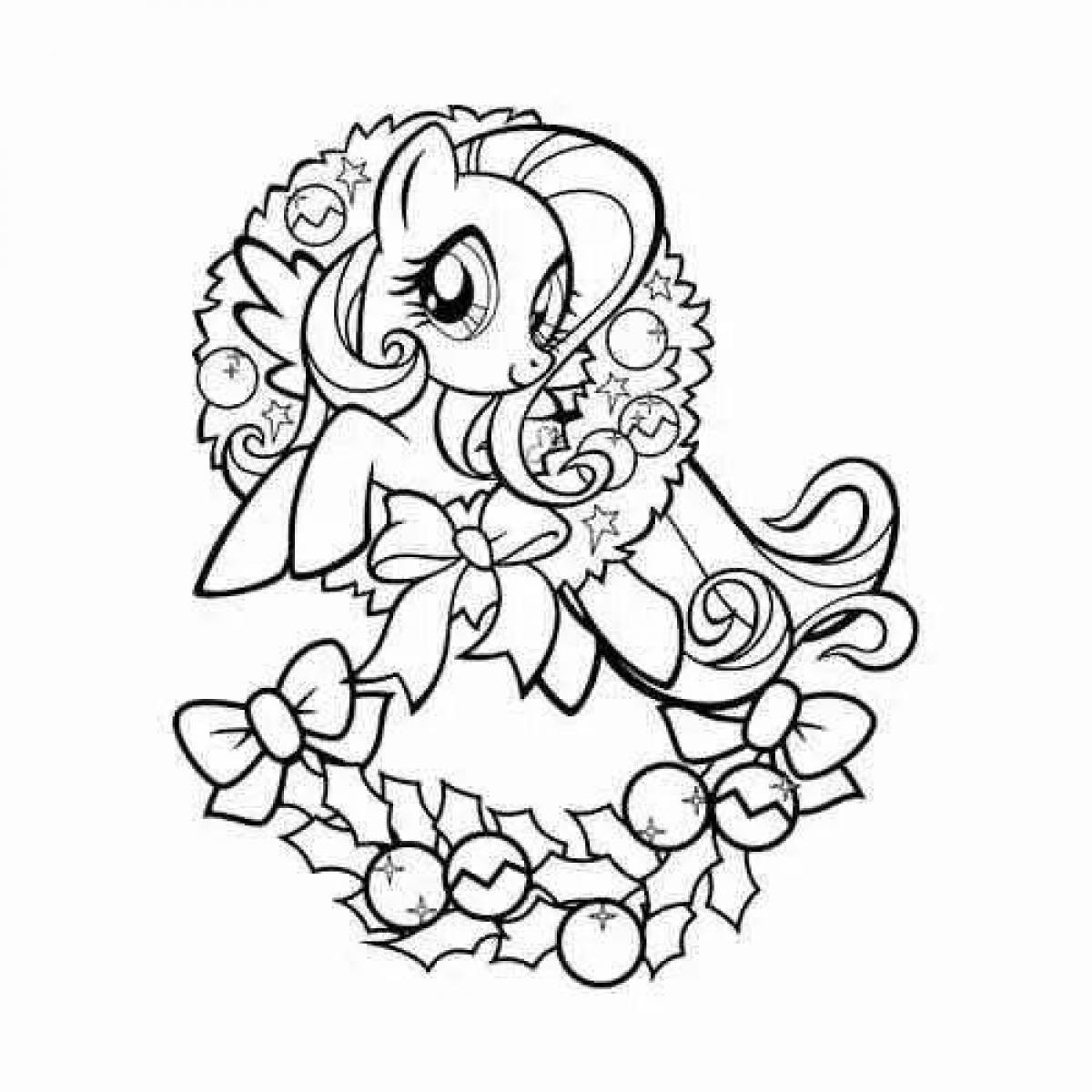 Christmas holiday ponies coloring page