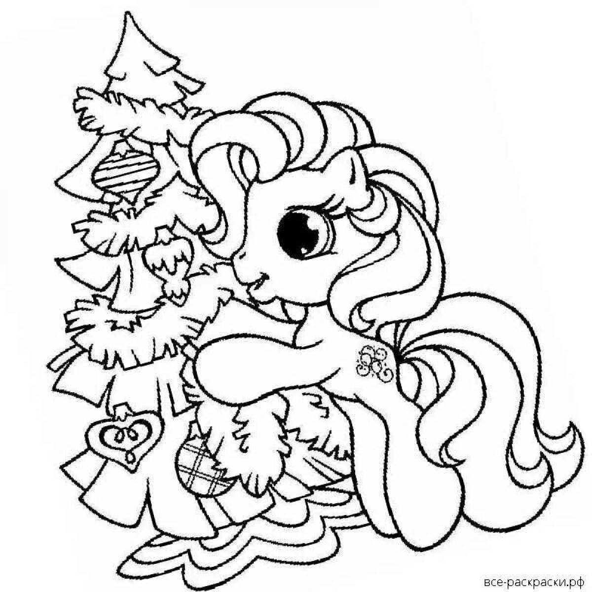 Coloring page happy christmas ponies