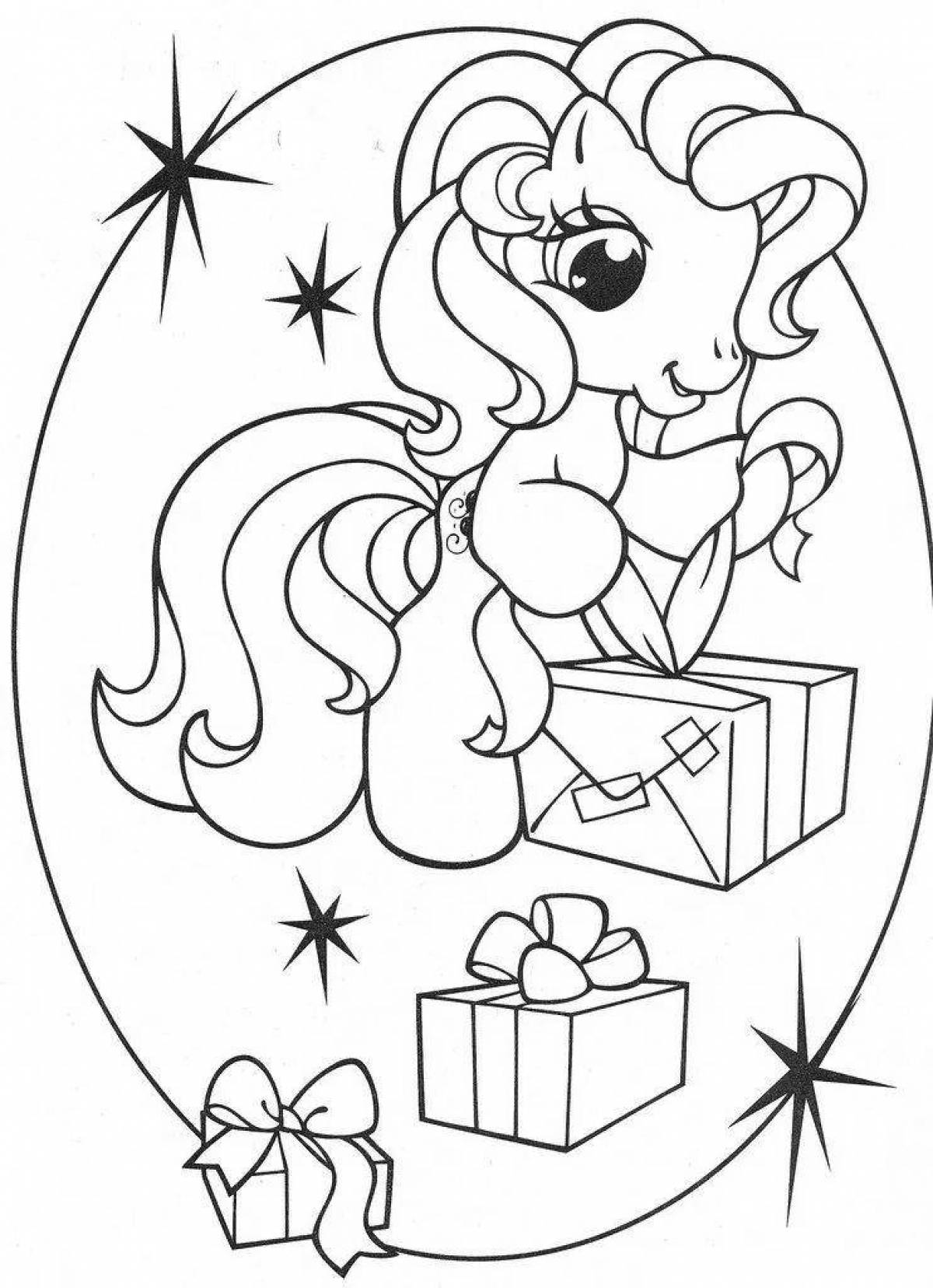 Colourful Christmas pony coloring book
