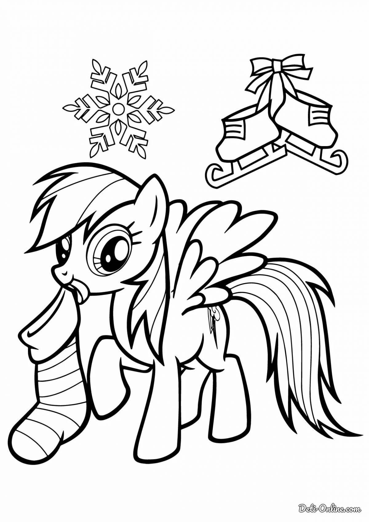Glowing Christmas pony coloring page
