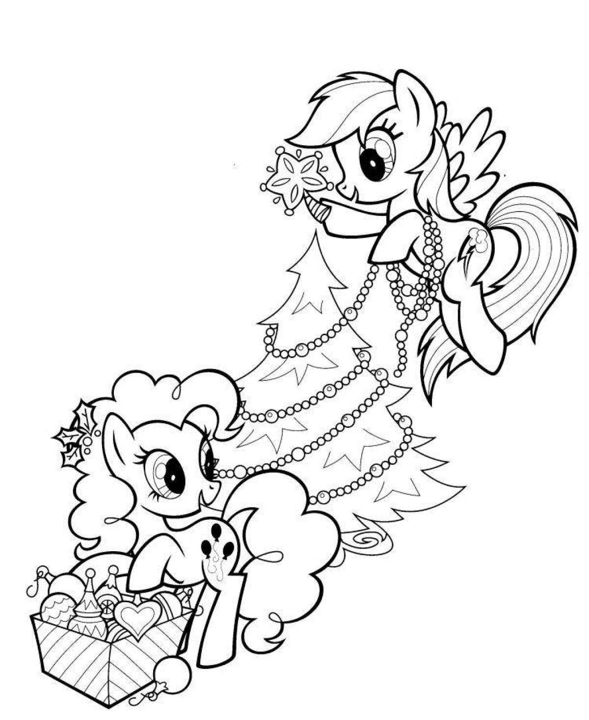 Glittering Christmas ponies coloring page