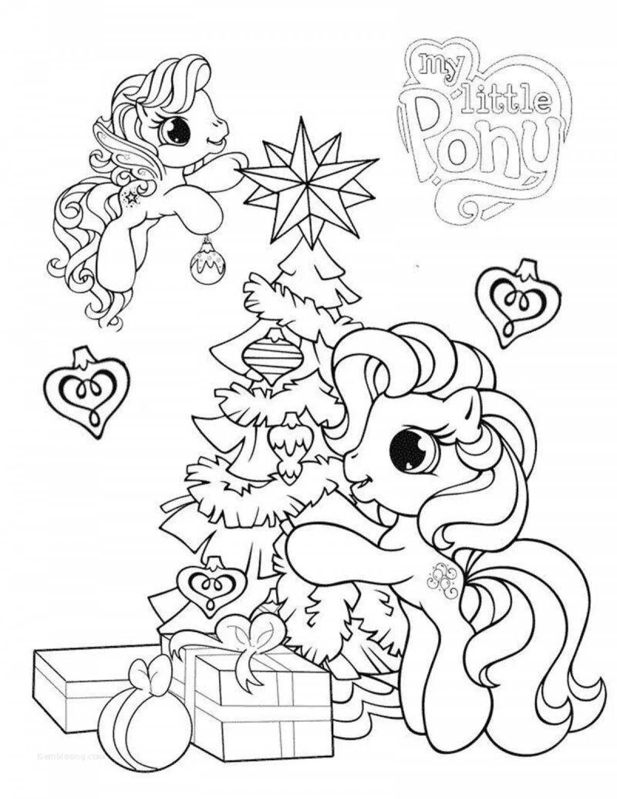 Coloring page nice christmas ponies