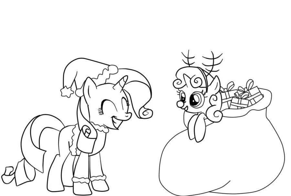 Coloring page dazzling christmas ponies