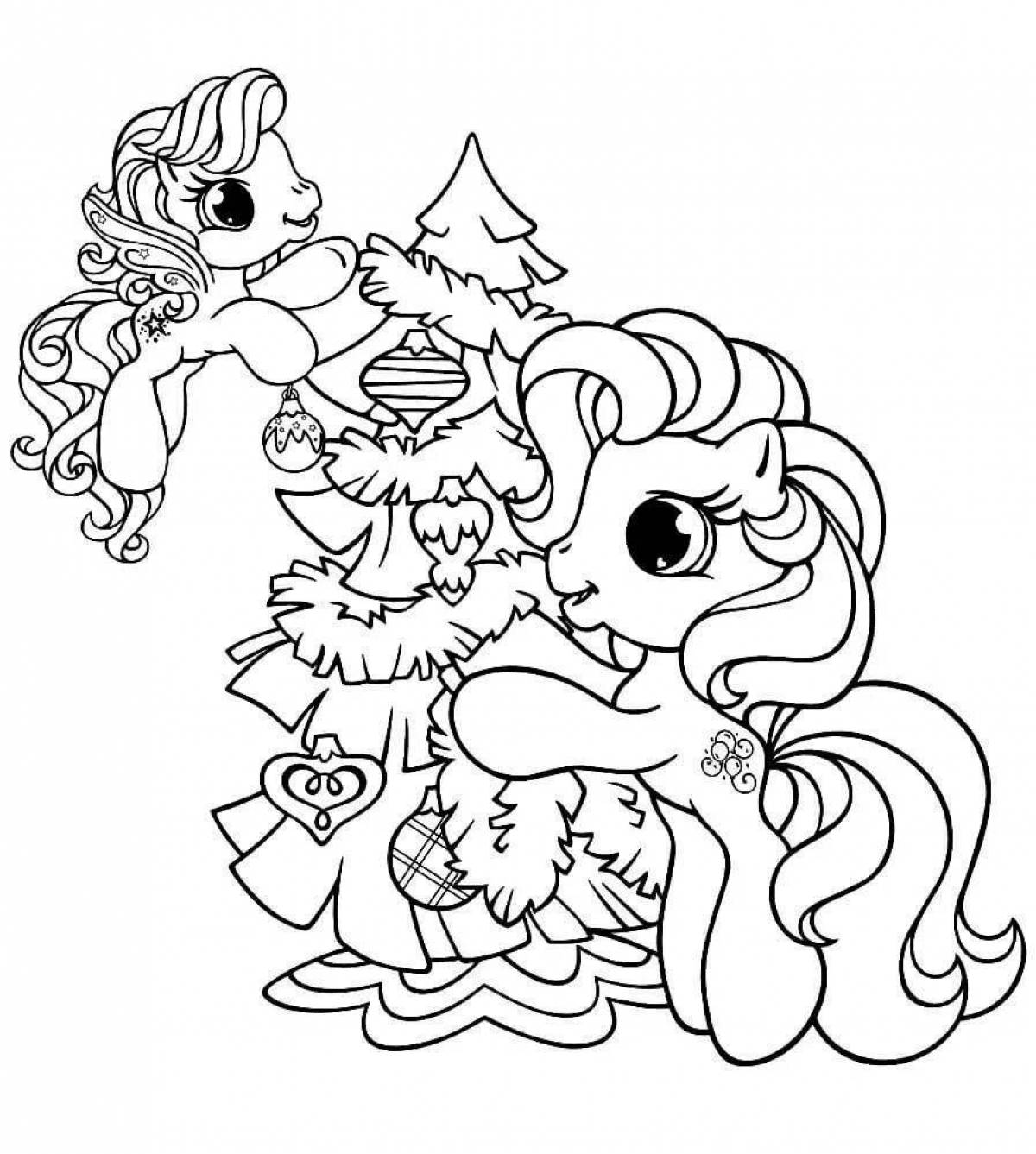Adorable Christmas Ponies Coloring Page