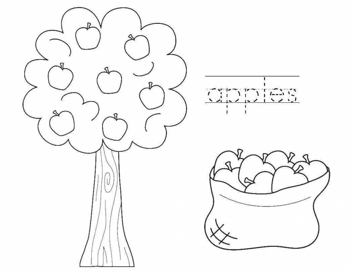 Рисунок дерева с яблоками карандашом