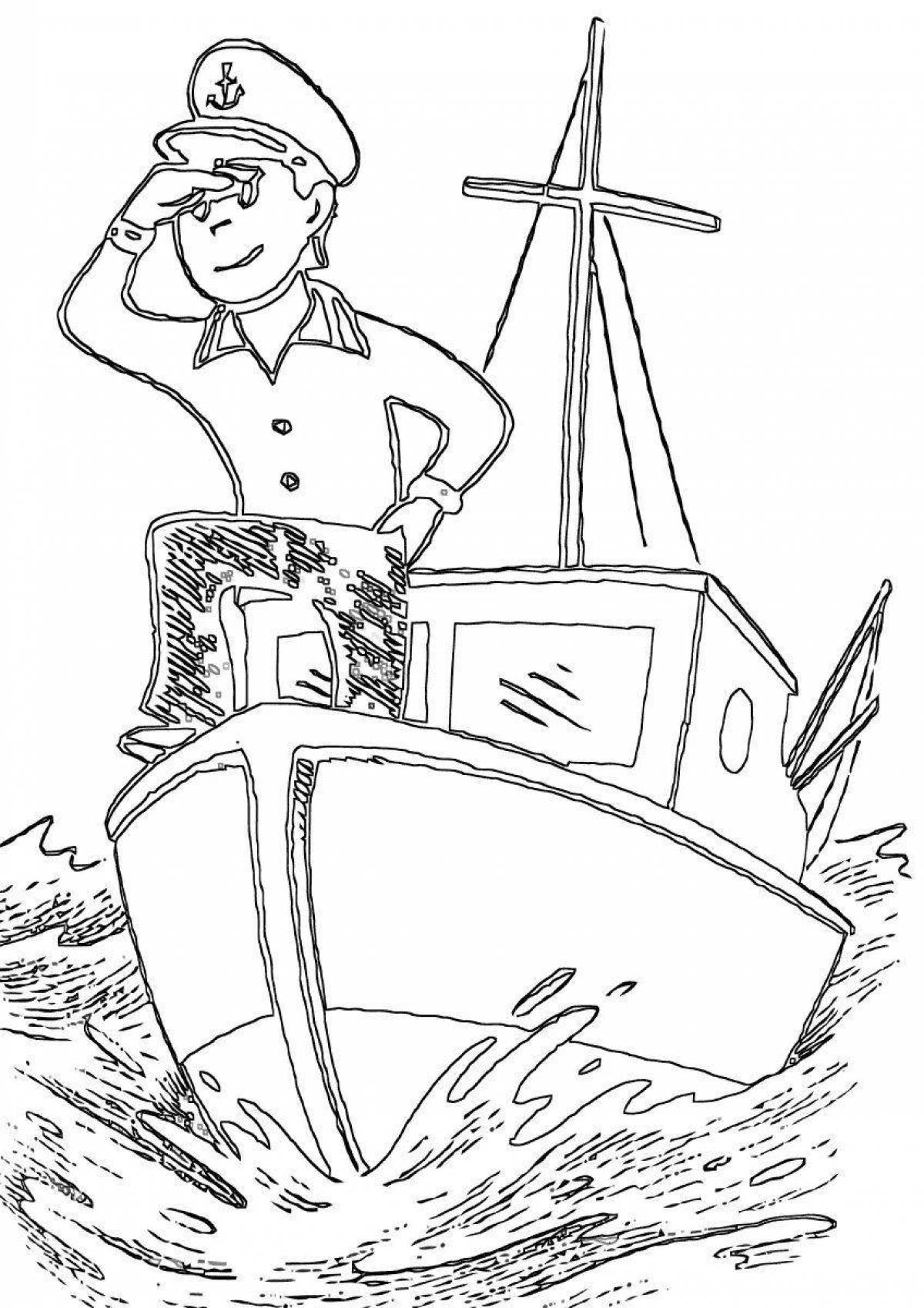 Раскраска моряк на корабле