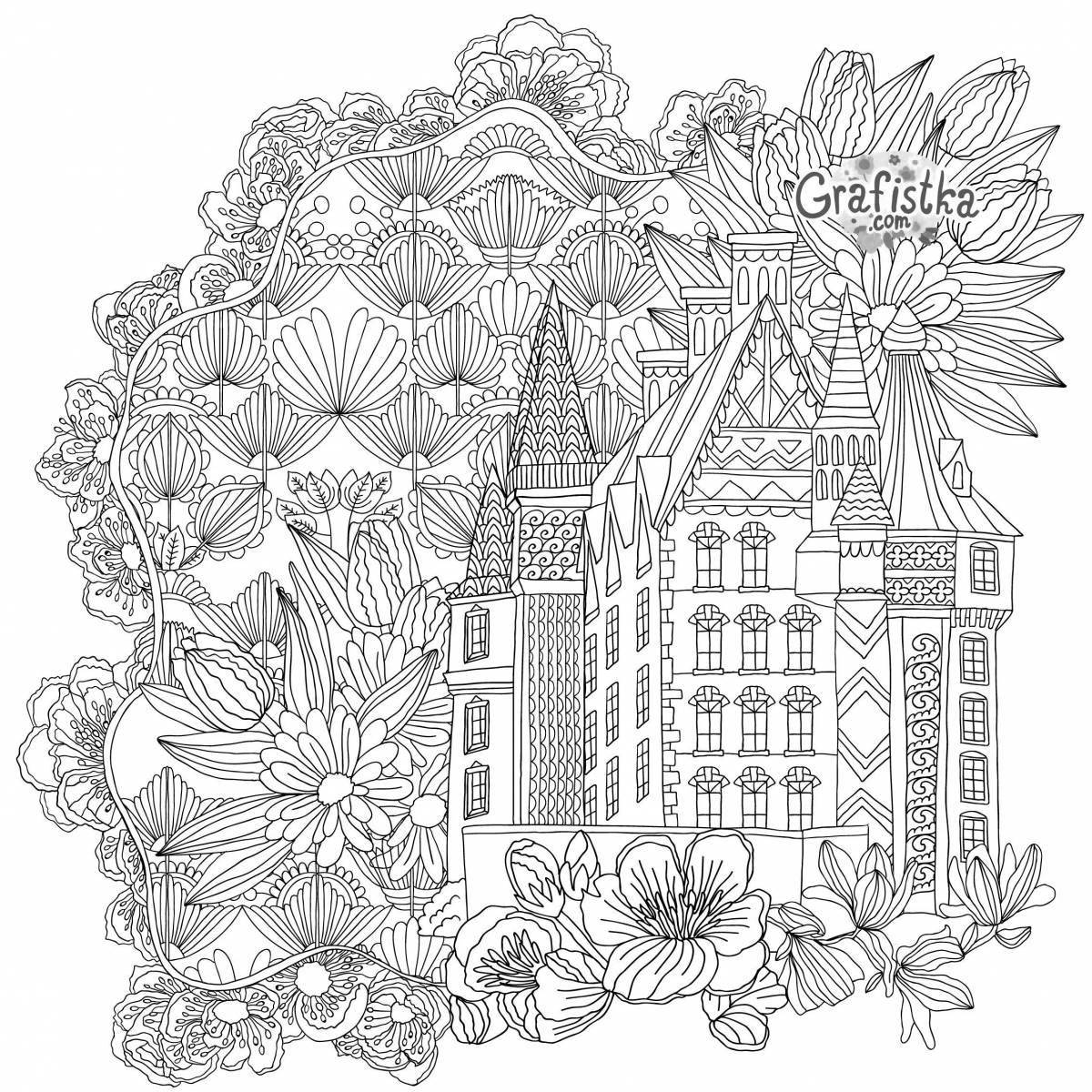 Coloring book peaceful city antistress