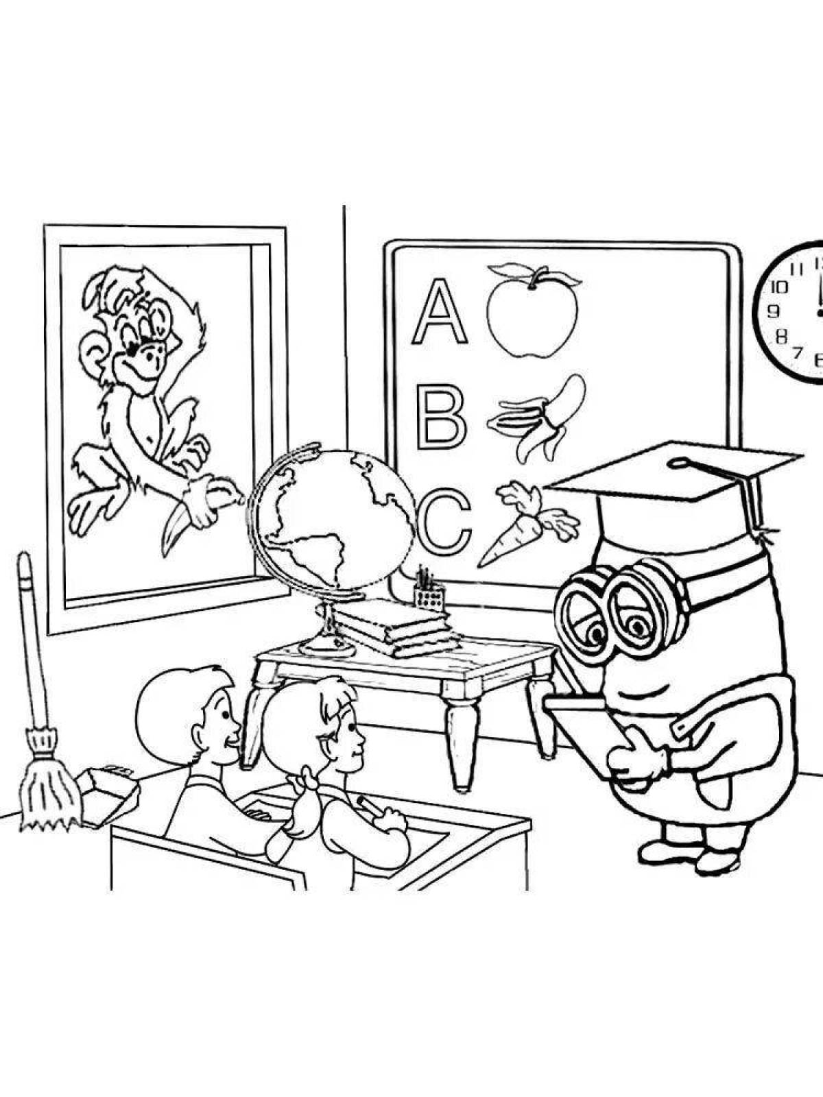 Colorful class scene coloring page