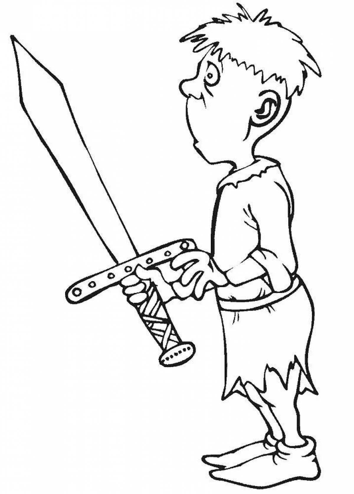 Заманчивая страница раскраски меча для детей