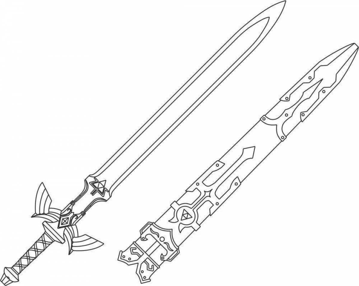 Игривая страница раскраски меча для детей