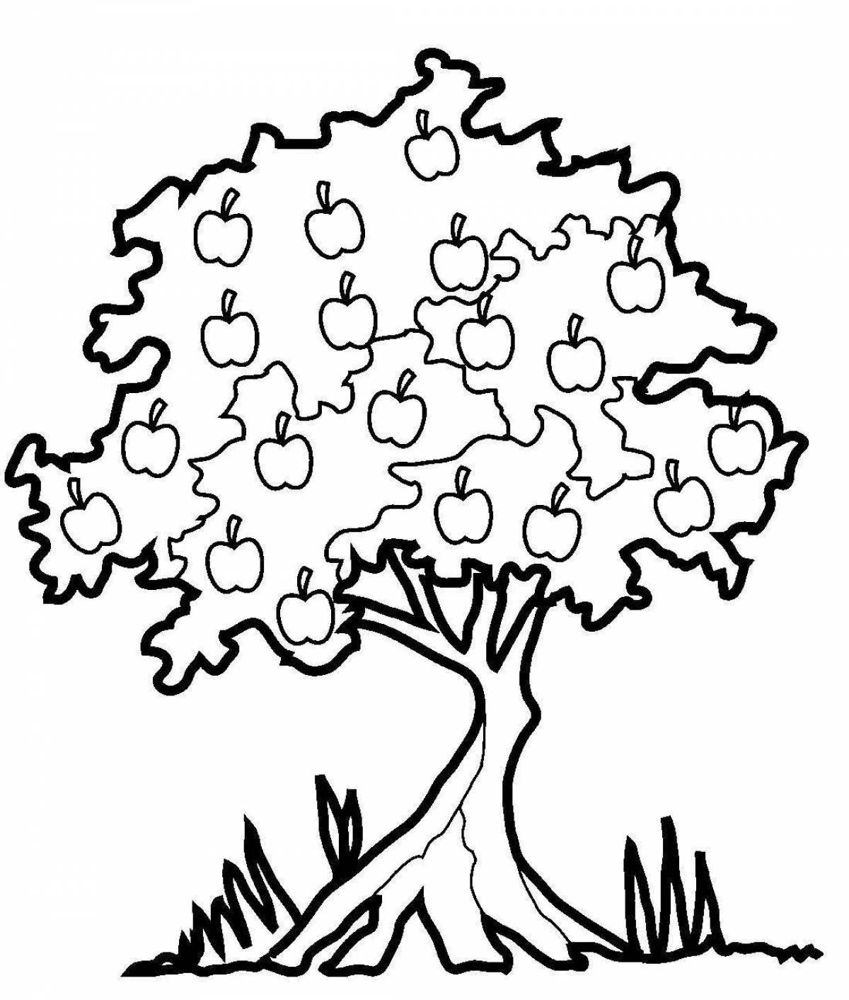 Playful coloring tree with apples