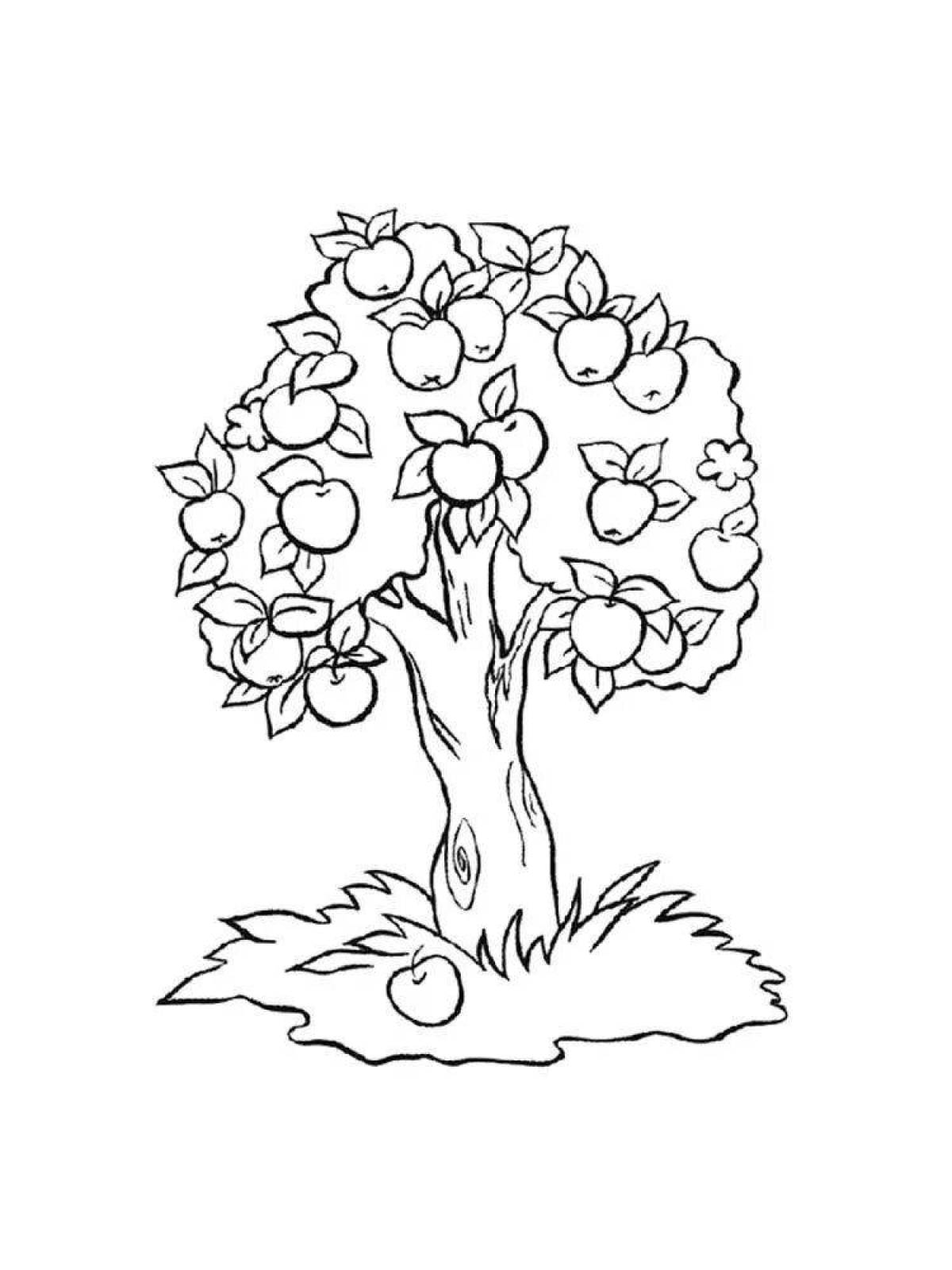 Big tree coloring book with apples