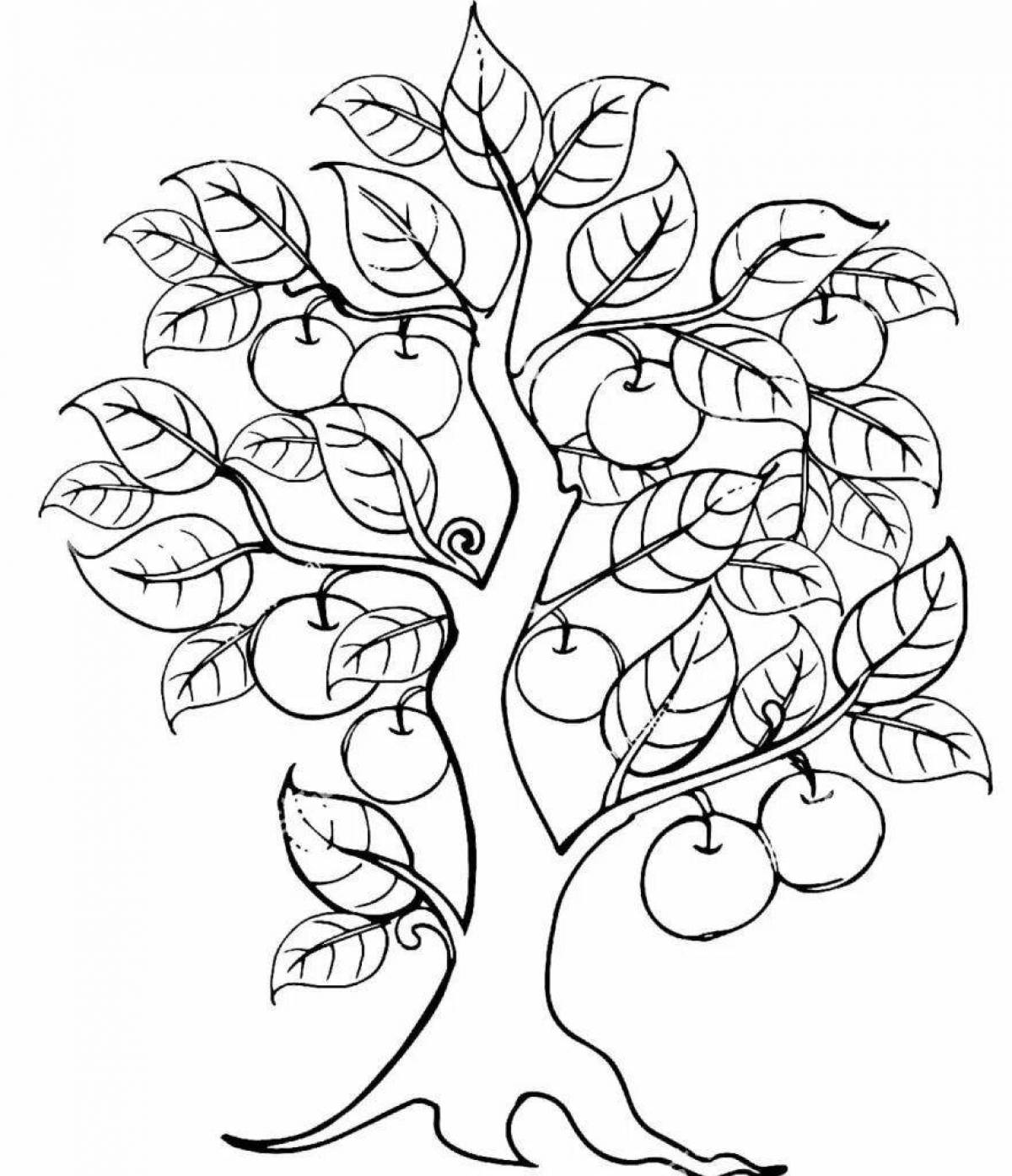 Brilliant coloring tree with apples