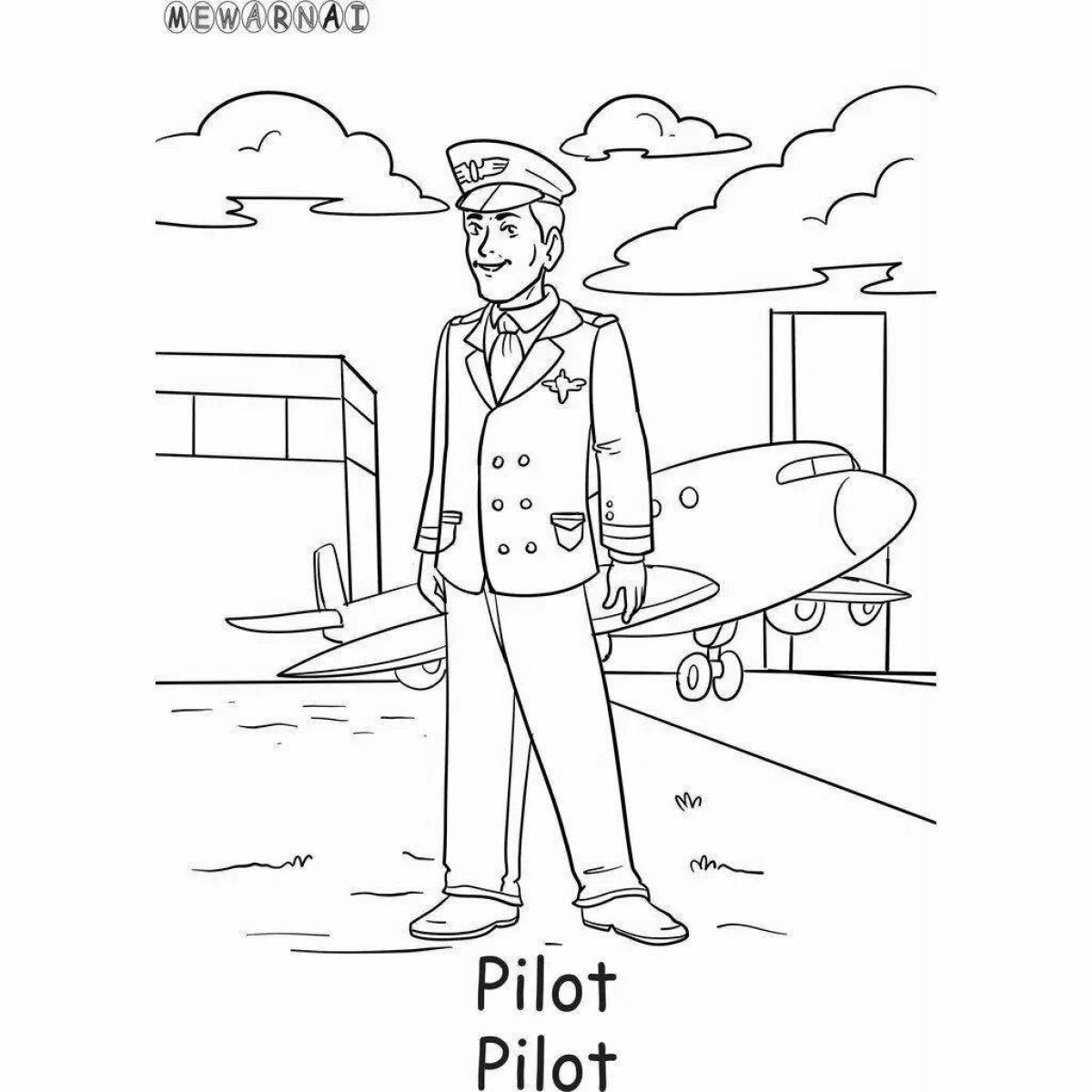 Coloring page funny pilot for kids