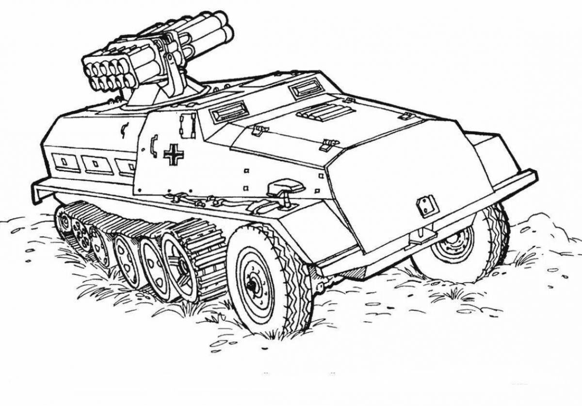 Coloring armored personnel carrier for boys