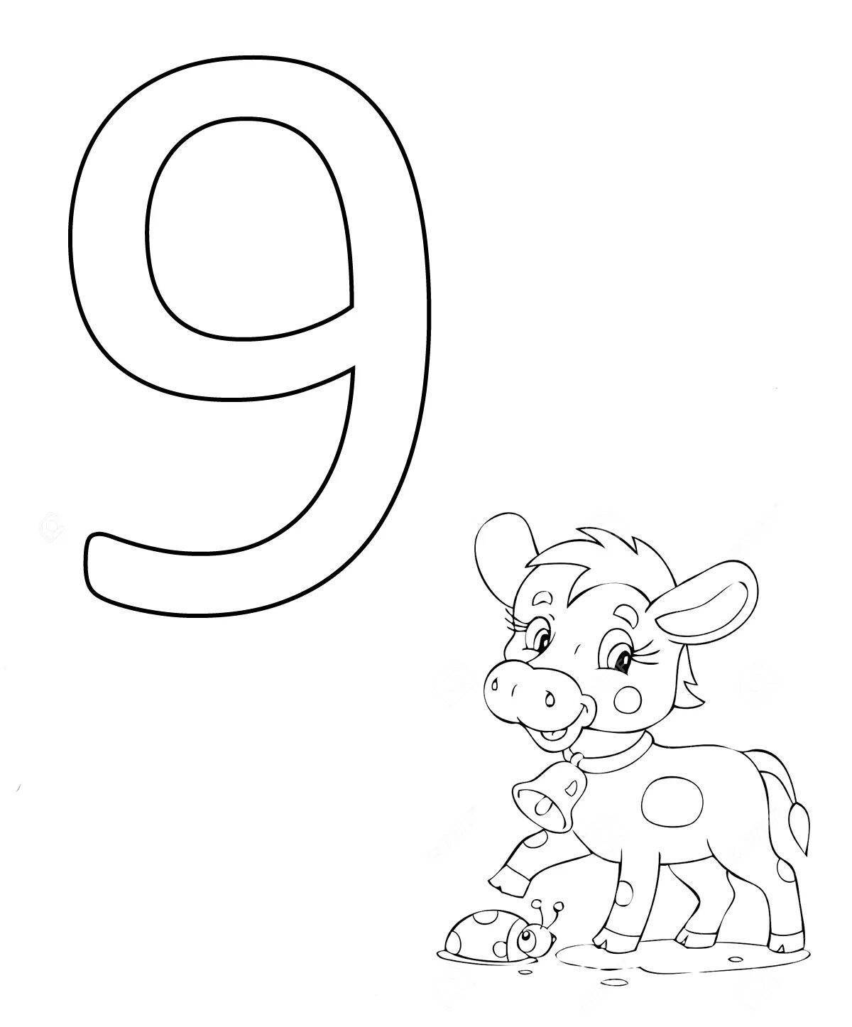 Color number 9 coloring pages for kids
