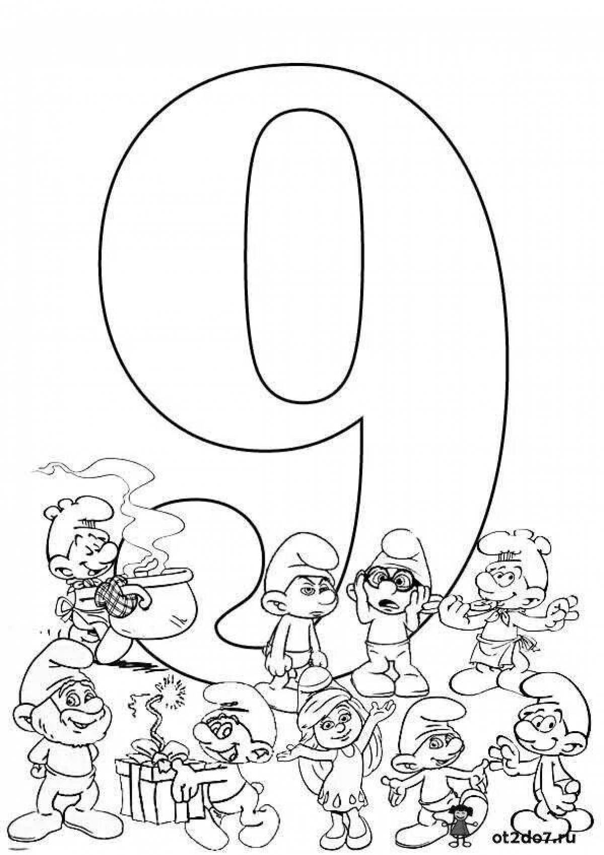Number 9 coloring pages for kids