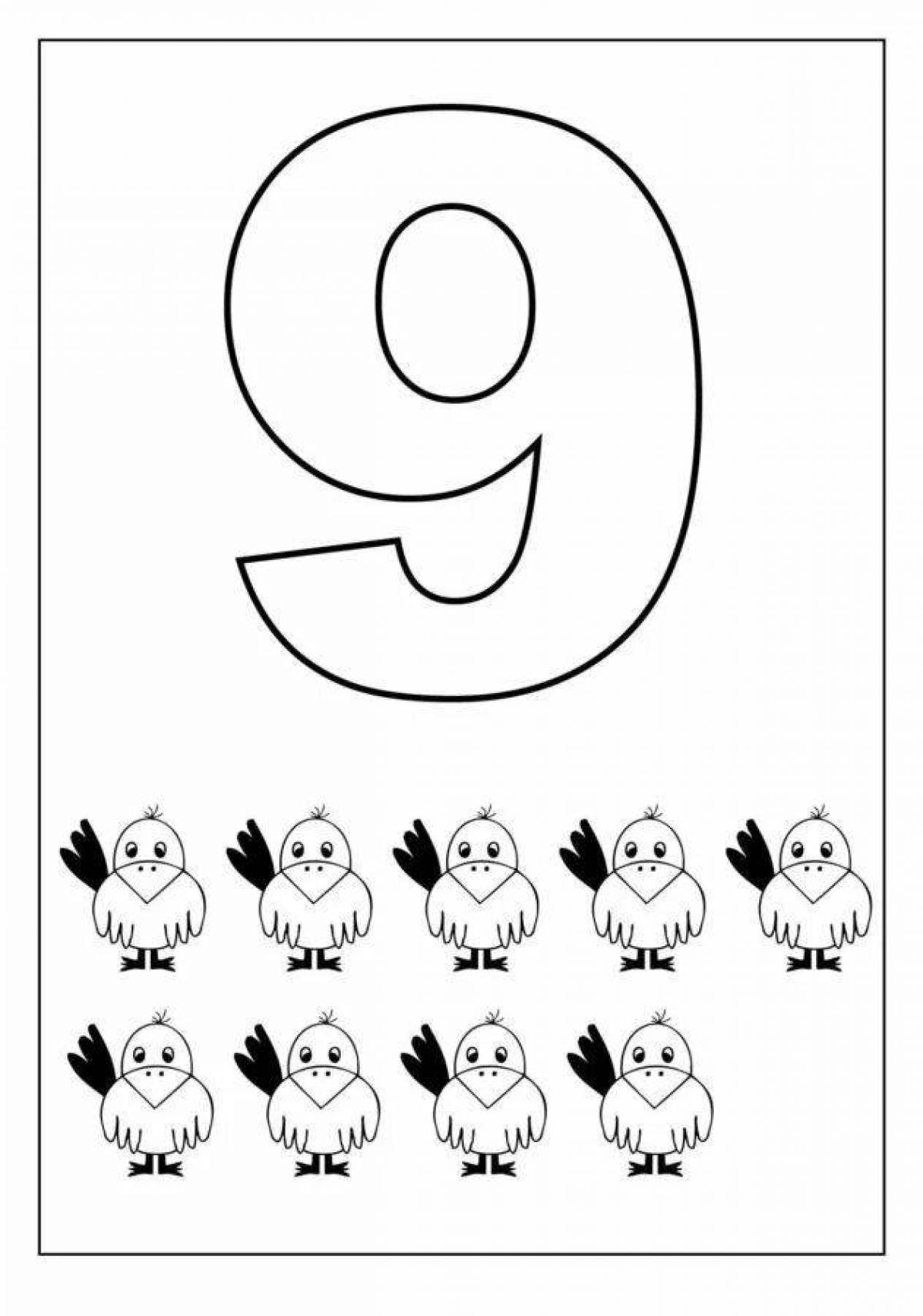 Colorful coloring number 9 for children