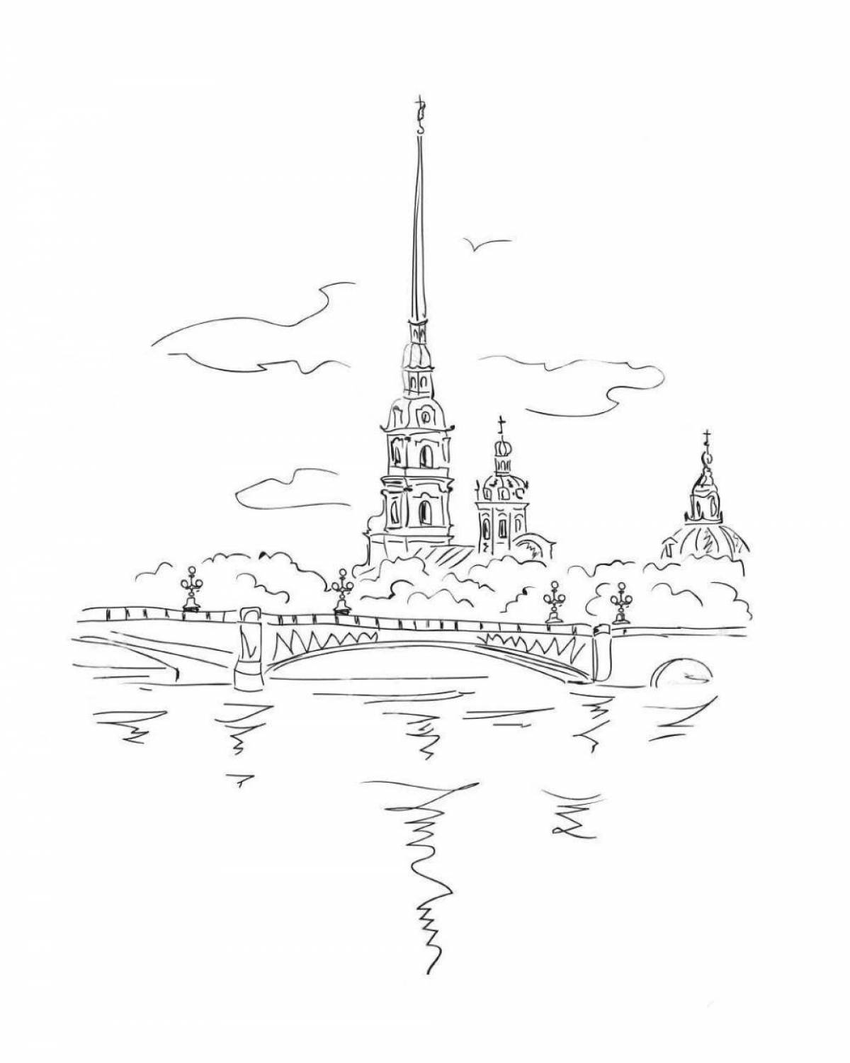 Вид на санкт-петербург на памятник петру великому и набросок петропавловской крепости blac