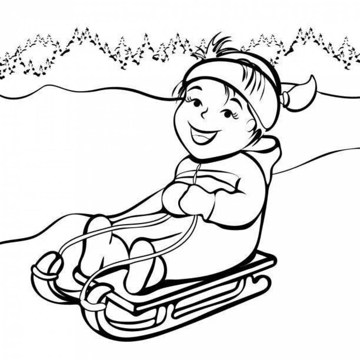 Coloring for children on a sled