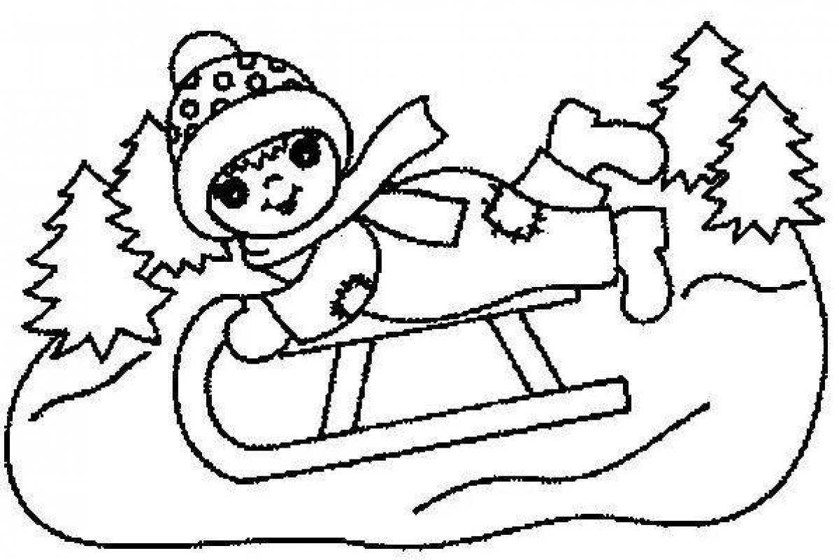 Coloring page children are excited about sledding