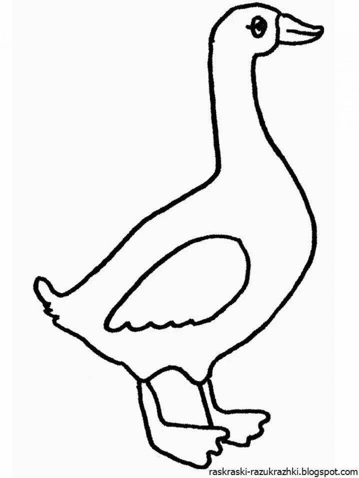 Coloring page of a goose with colorful splashes for kids