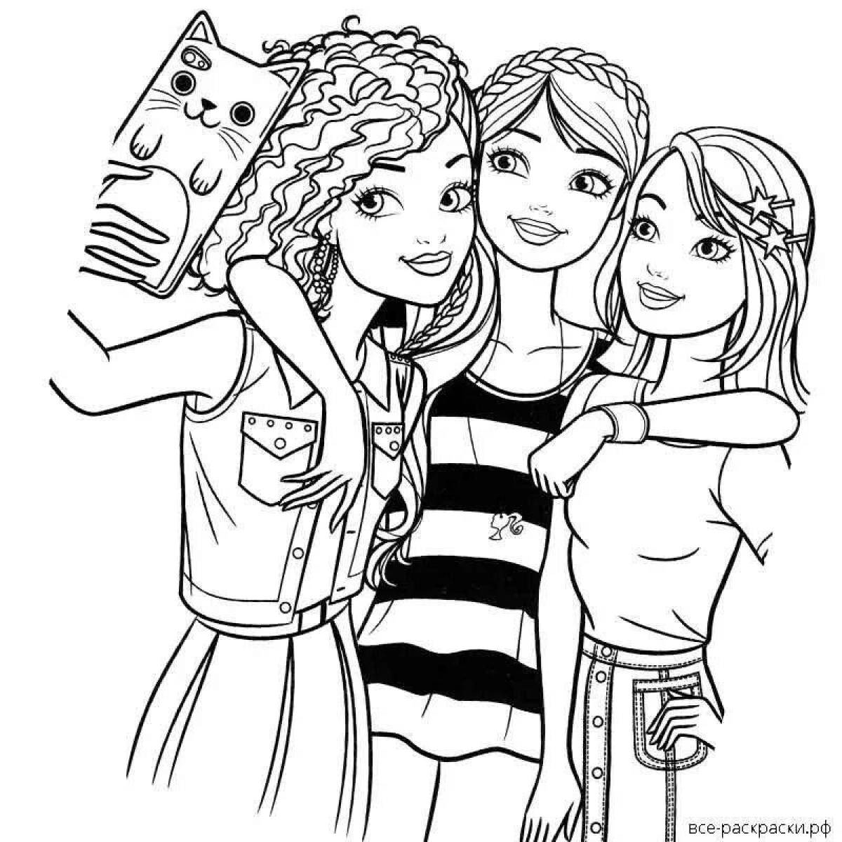 Coloring page happy girlfriends