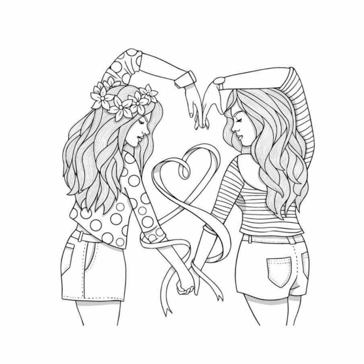 Coloring page charming girlfriends