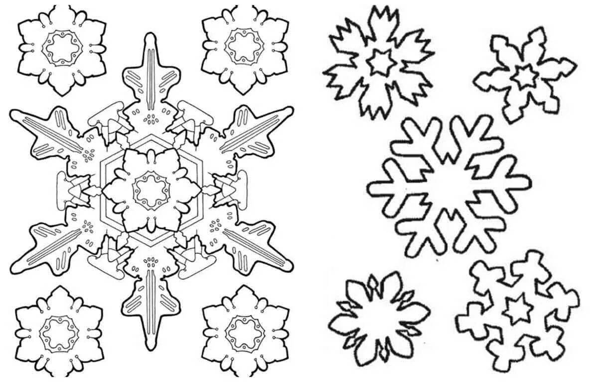 Яркая раскраска «снежинки» для детей 4-5 лет