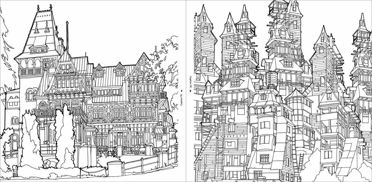Charming architecture coloring page