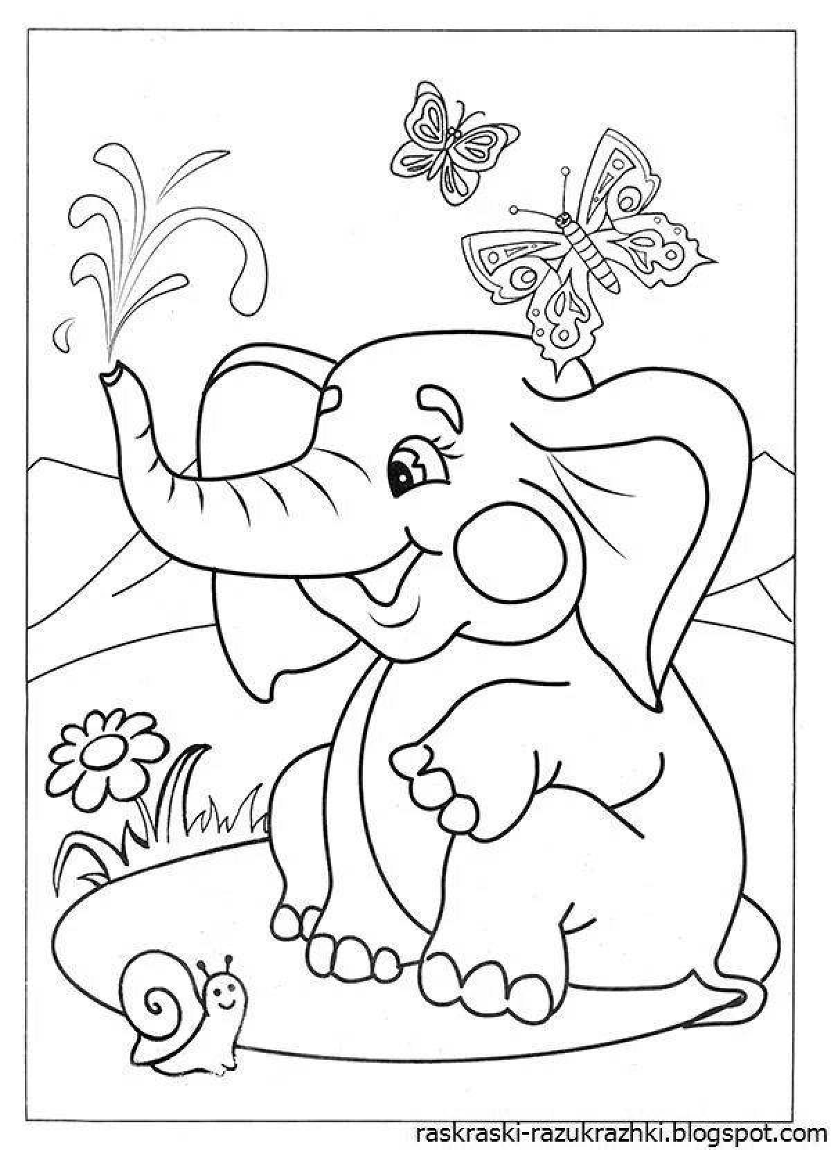 Яркая раскраска слона для детей 7 лет