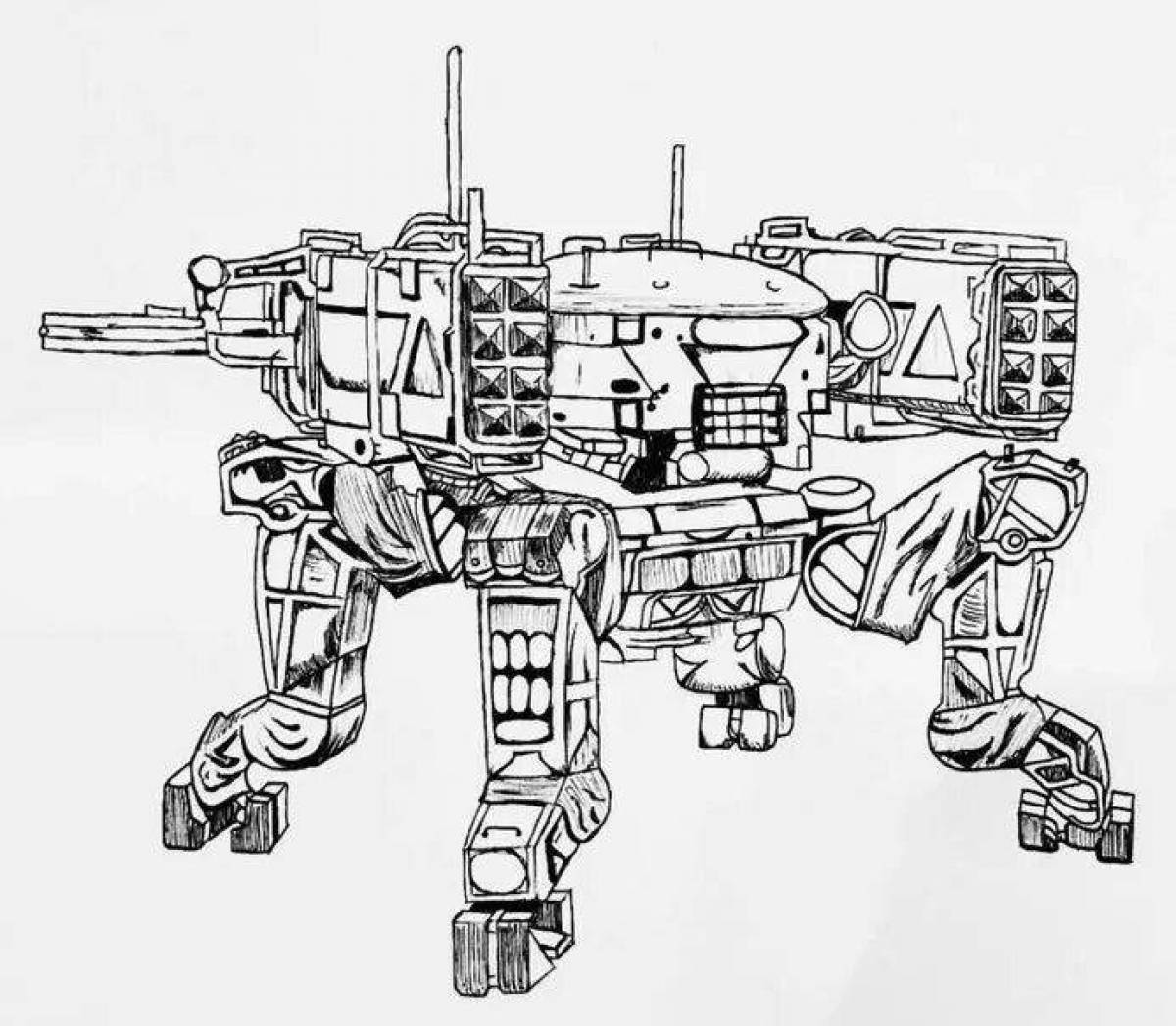 Подробная страница раскраски робот-танк