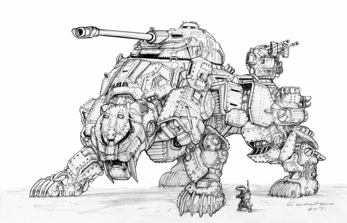 Color-glowy robot tank coloring page