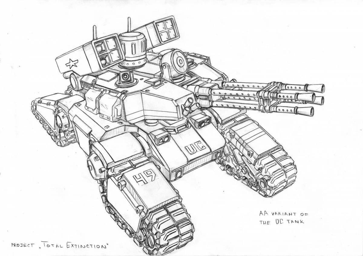 Color-gleamy robot tank coloring page