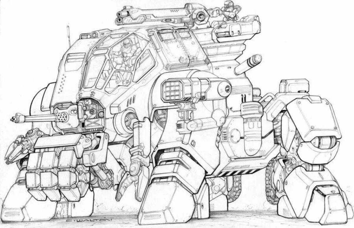 Colored Vibrant Robot Tank Coloring Page