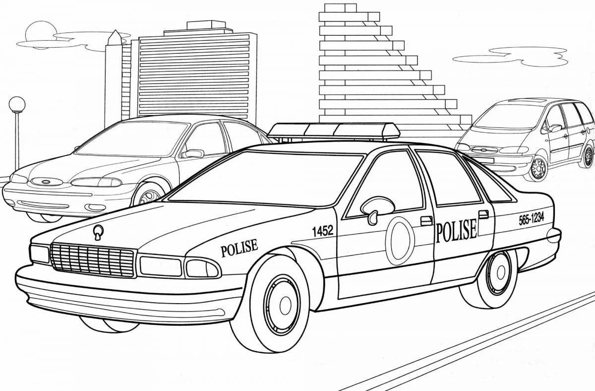 Игривая страница раскраски автомобильной полиции