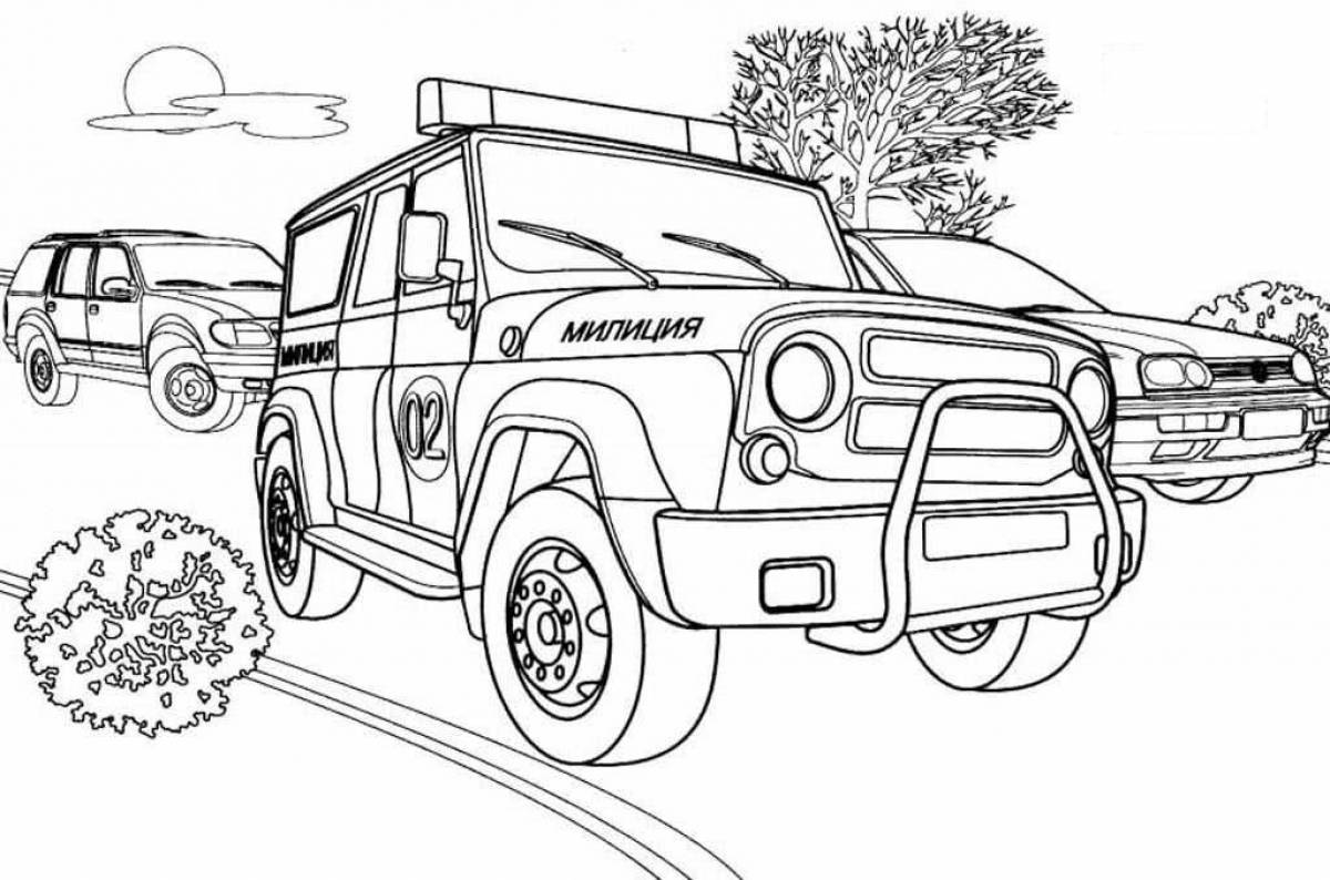Charming police car coloring book