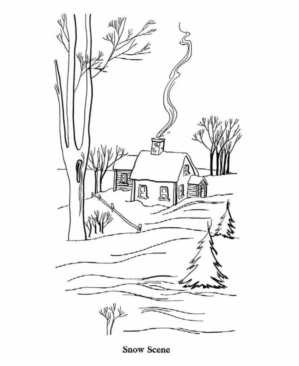 Adorable Winter Morning Coloring Page