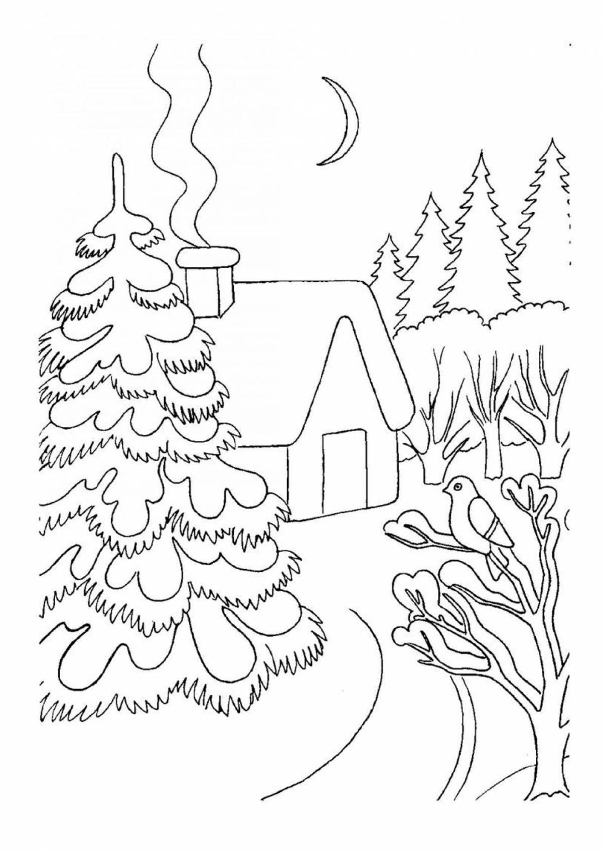 Gorgeous winter morning coloring page