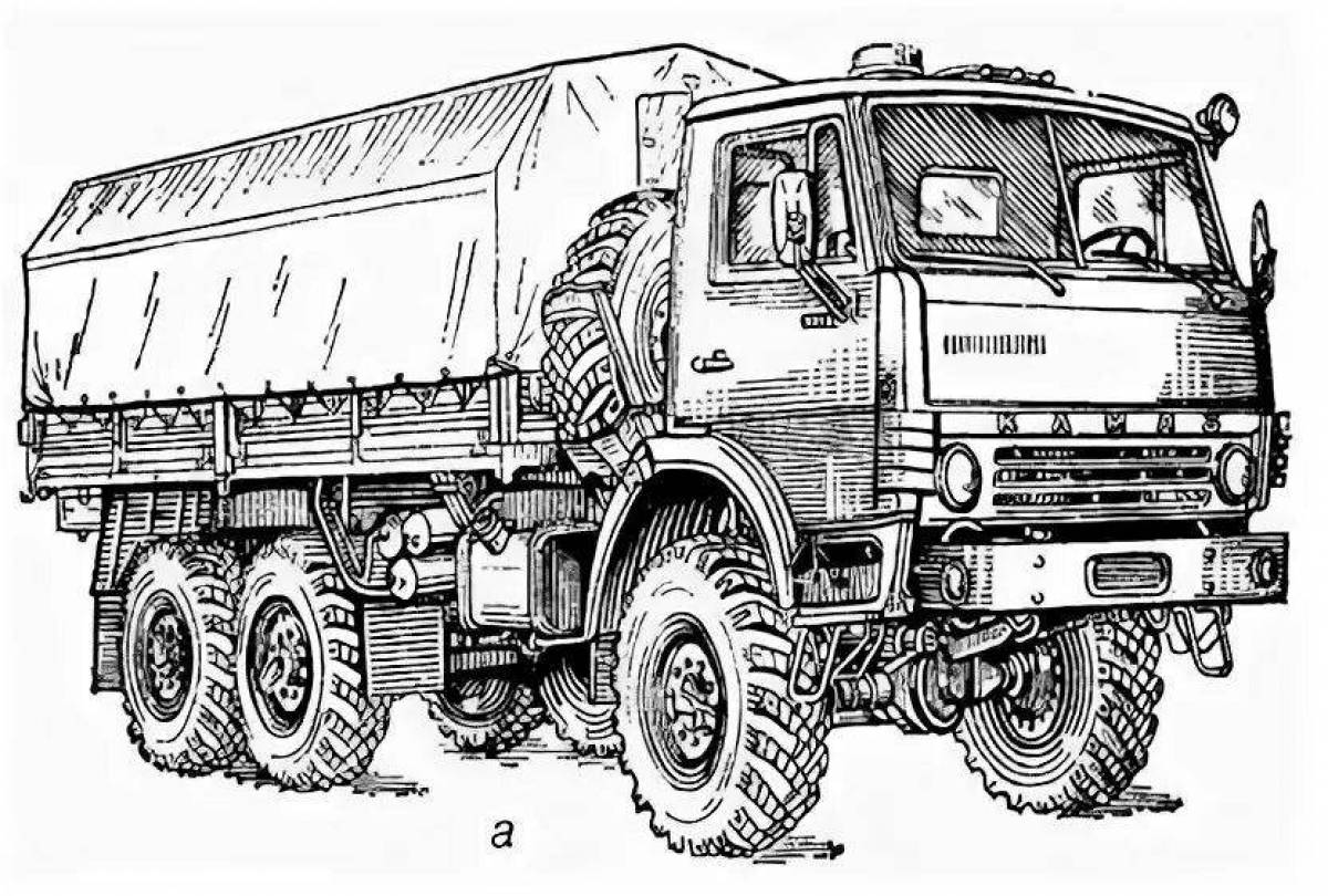 Exquisite military kamaz coloring page