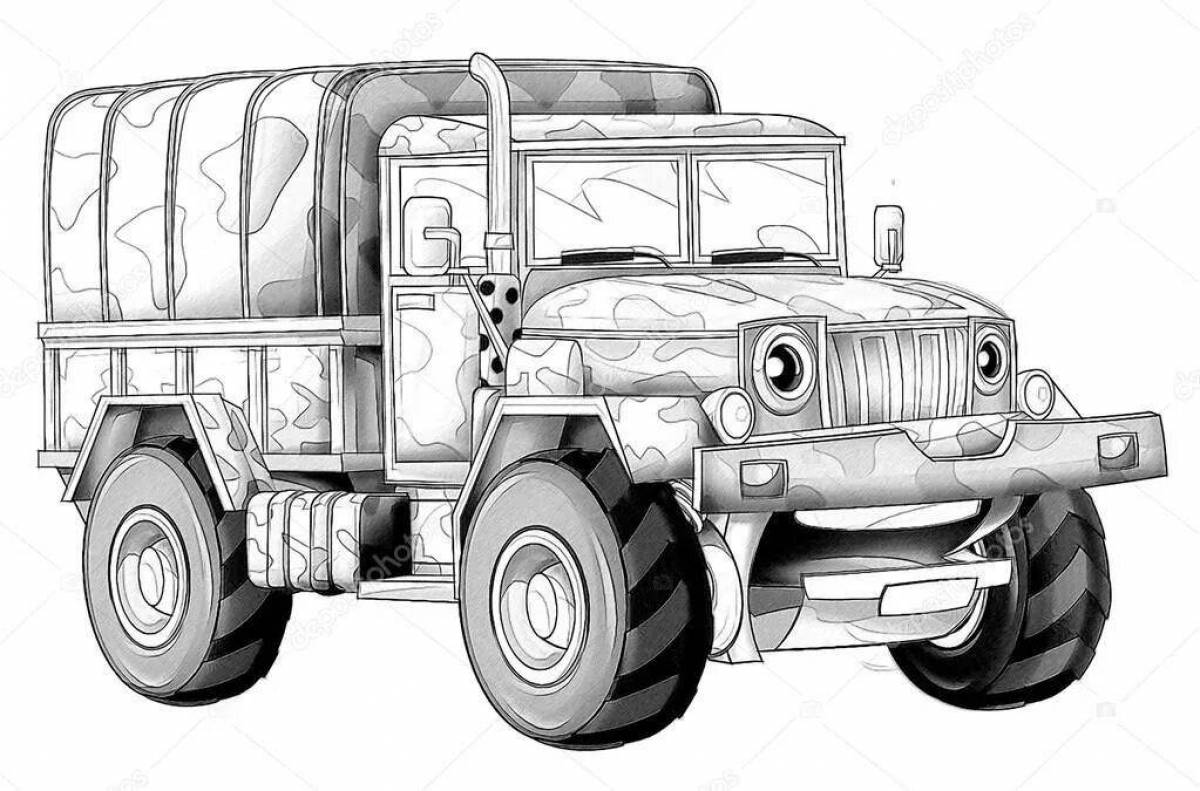 Coloring book brave military truck