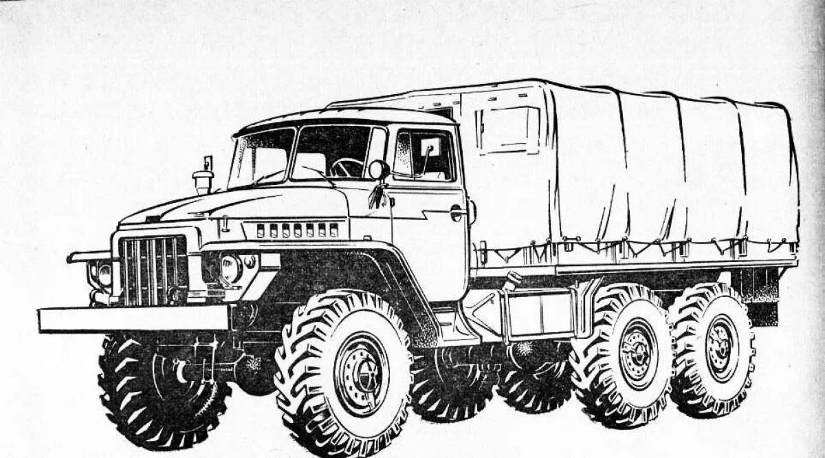 Раскраска большой военный грузовик