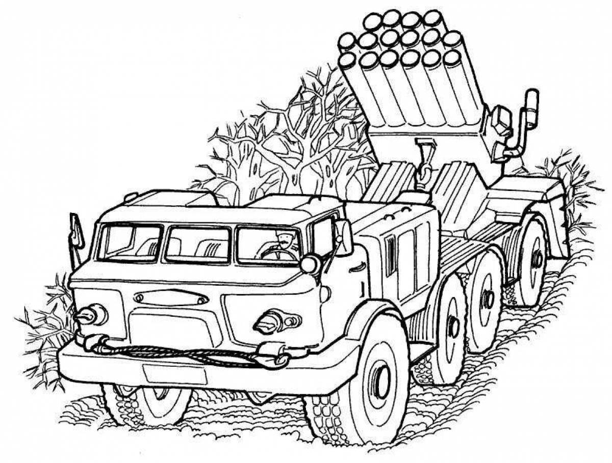 Glowing military truck coloring page