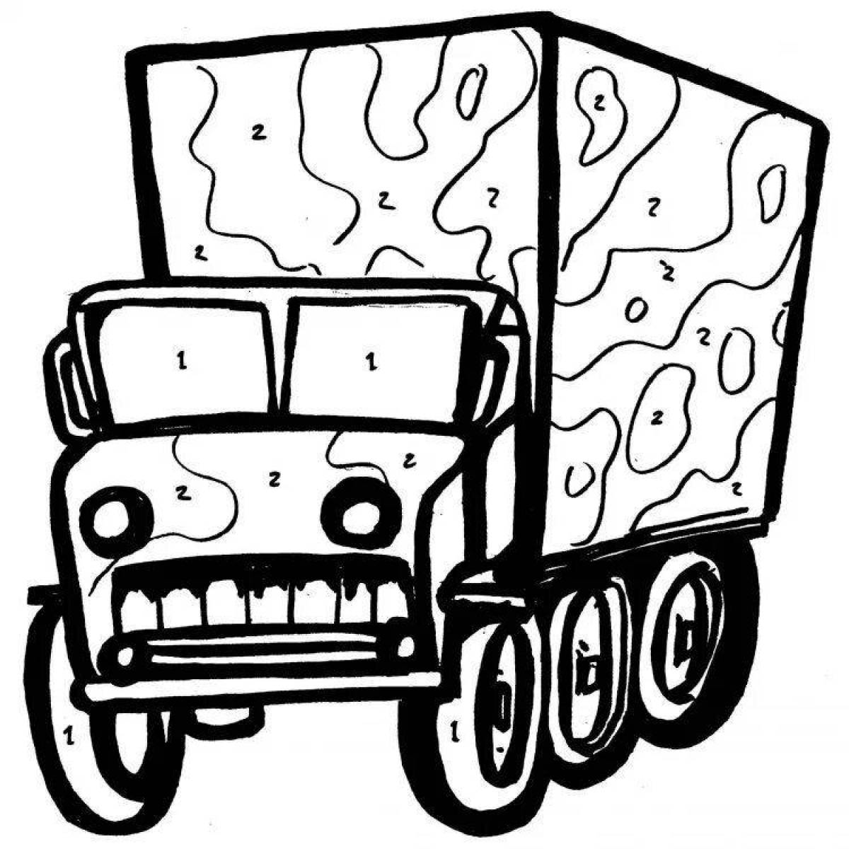 Decorated military truck coloring page