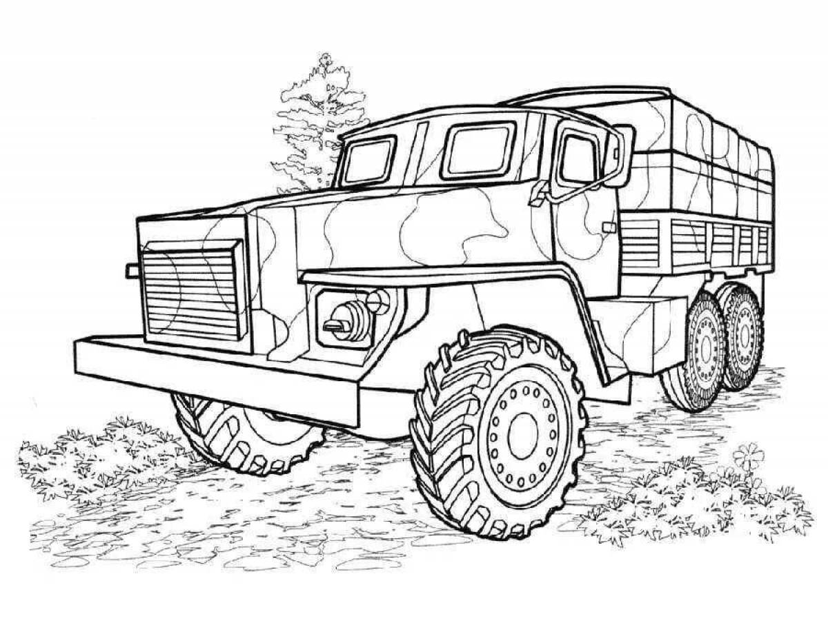 Раскраска художественный военный грузовик