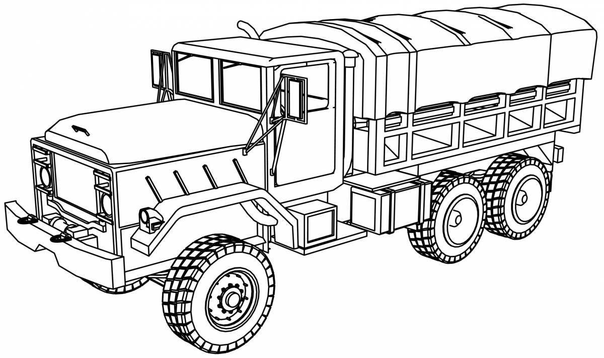 Подробная раскраска военного грузовика
