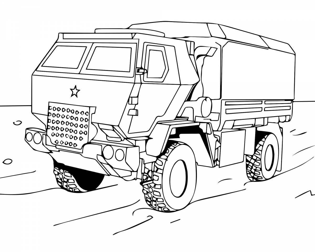 Креативная раскраска военного грузовика